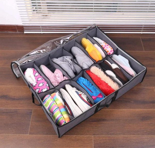 12 Grids Dust-proof Underbed Shoe Storage Organizer