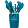 12 Pcs Set Wooden Handle Silicone Kitchen Utensils With Storage Bucket High Temperature Resistant And Non Stick Pot Spatula Spoon( Random Colo