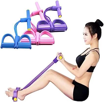 Foot Pedal Resistance Band Elastic Sit-up Pull Rope Yoga Fitness Gym – Elastic Pull Ropes Tummy Trimmer (random Colors)
