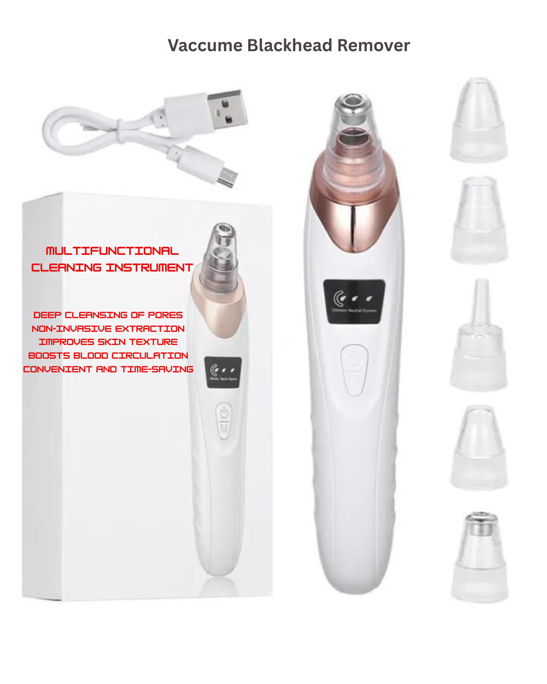 Vaccume Blackhead Remover, Acne Pimple Black Spot Suction Electric Facial Pore Cleaner Skincare Exfoliating Beauty Device (rechargable)